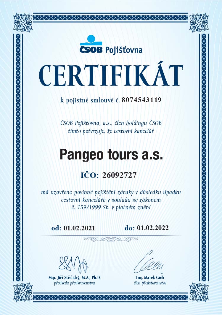 Pojištění záruky pro případ úpadku CK Pangeo tours a.s. - 2021