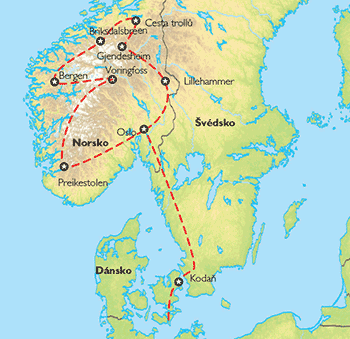 Poznávací zájezd Krásy jižního Norska, Mapa