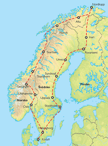 Poznávací zájezd Norskem až na Nordkapp, Mapa