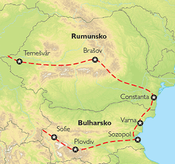 Poznávací zájezd Bulharsko, Rumunsko - historie, hory, pláže, Mapa