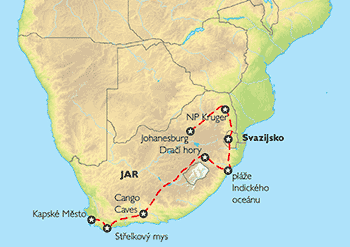 Poznávací zájezd Vánoce v Jihoafrické republice, Mapa