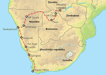Poznávací zájezd K Viktoriiným vodopádům, Mapa