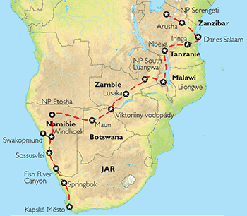 Poznávací zájezd To nejlepší z Afriky, Mapa