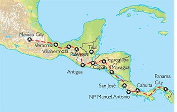 Poznávací zájezd Z Panamy do Mexika, Mapa