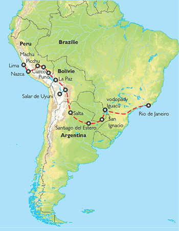 Poznávací zájezd Napříč Jižní Amerikou, Mapa