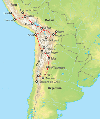 Poznávací zájezd Velká andská cesta, Mapa